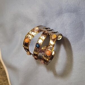 HAMMERD METAL WITH DIFFERENT COLORED STONES CUFF BRACELET